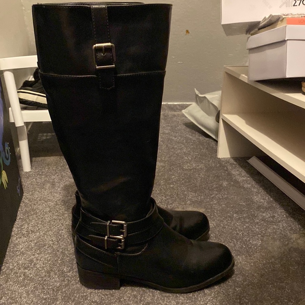 Solanz Grammercy Black Knee High Boots , (Size: 9.5), (Color: Black)